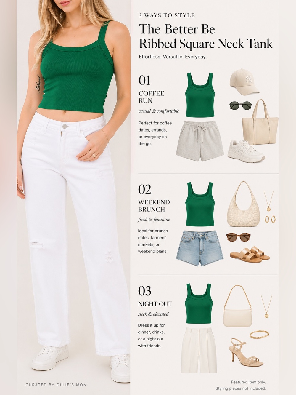 Better Be Green & White Ribbed Square Neck Tank Duo Large Excellent Unworn